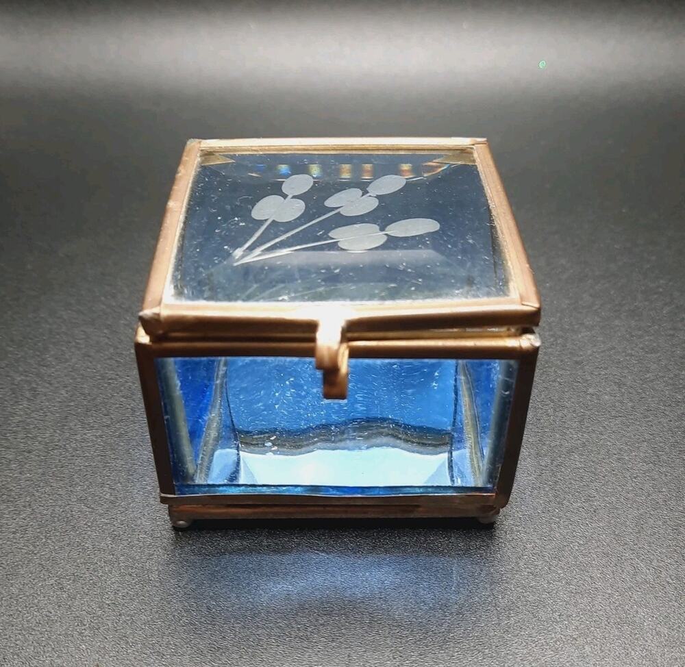VTG Via Vermont Cobalt Blue Stained Glass Trinket Box
